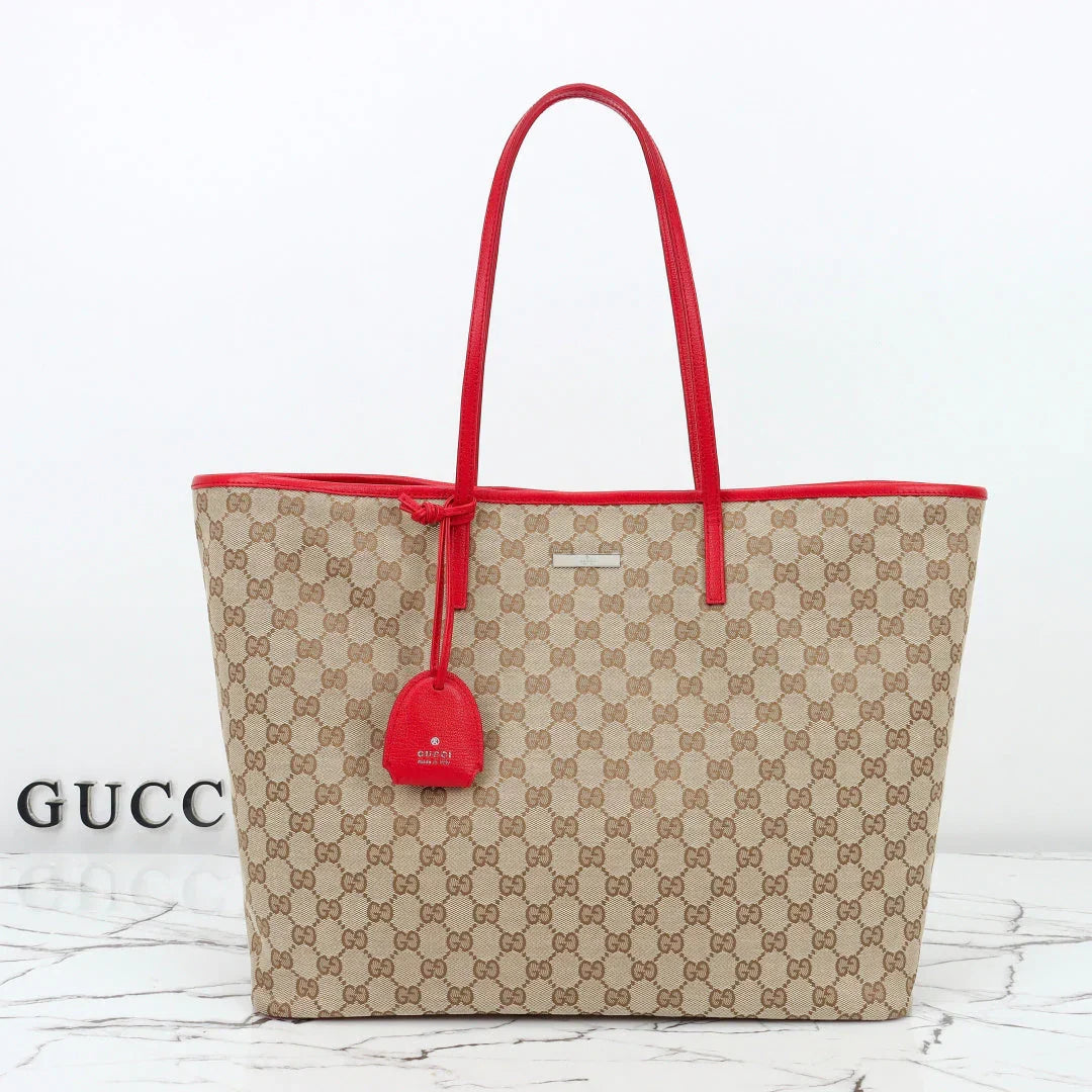 Gucci 2026 Tribeca Large Tote Bag Ebony Red Canvas Leather