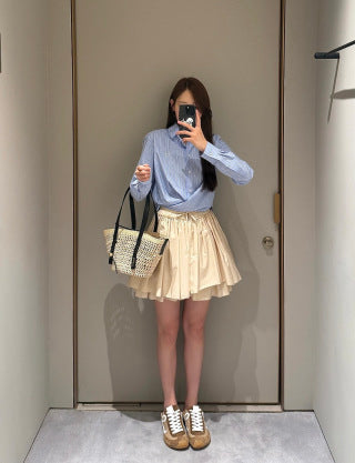 Loewe 26s Drawstring Mini Skirt Cream Cotton 398858