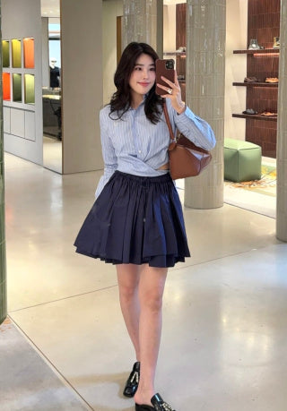 Loewe 26s Drawstring Mini Skirt Blue Cotton 398860