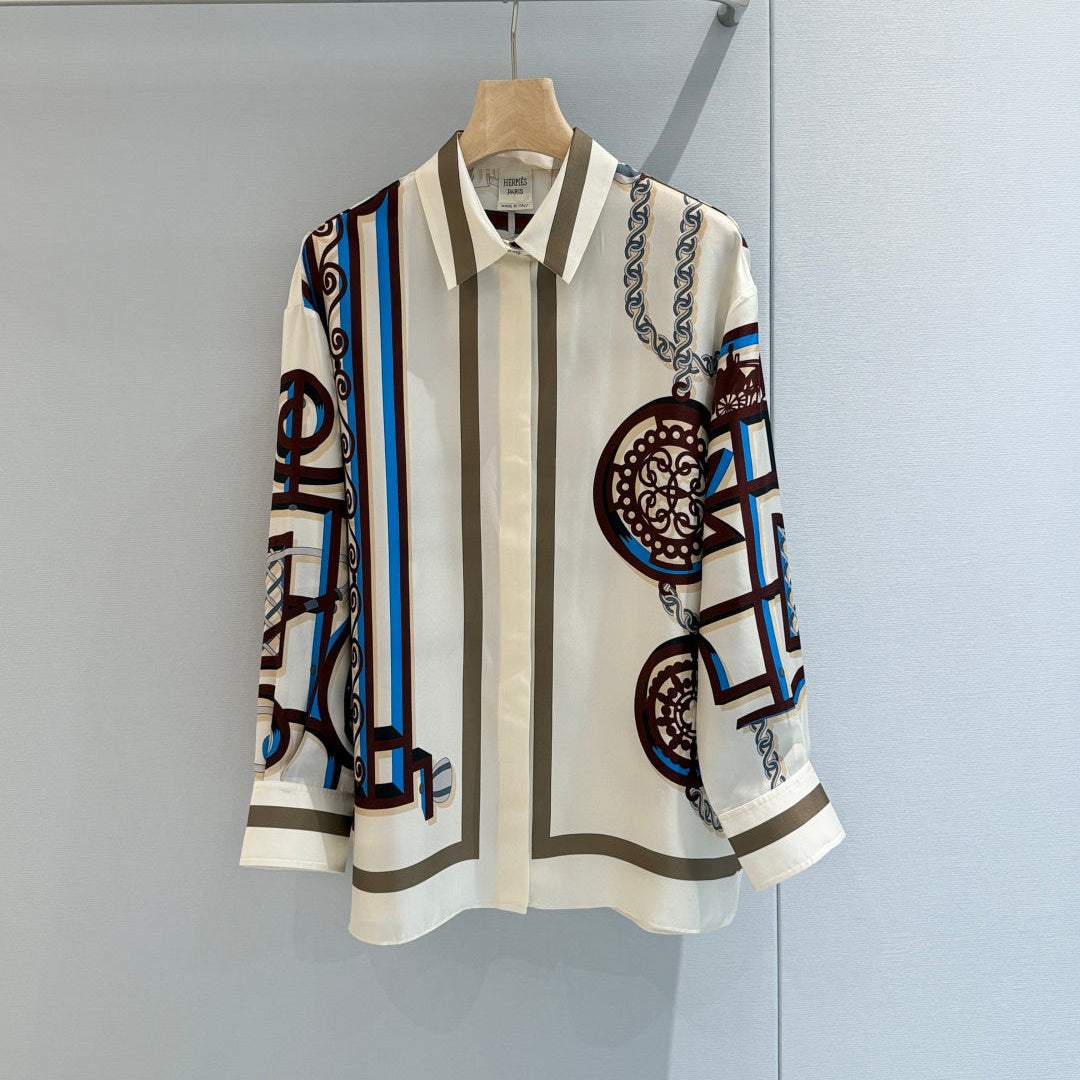 HM L'Enseigne du Sellier Print Shirt Cream Silk 650624