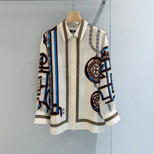 HM L'Enseigne du Sellier Print Shirt Cream Silk 650624