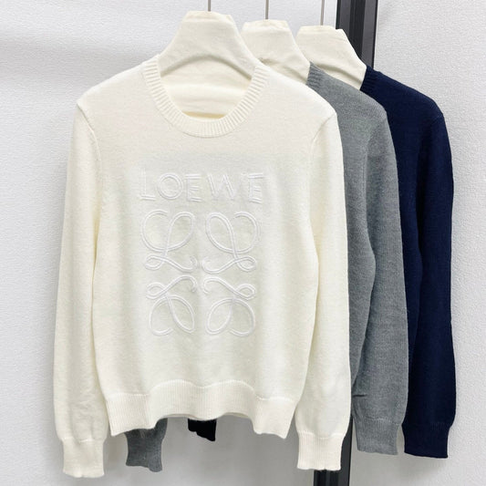Loewe 2025 Logo Embroidered Round Neck long-sleeved Shirt Wool 303873