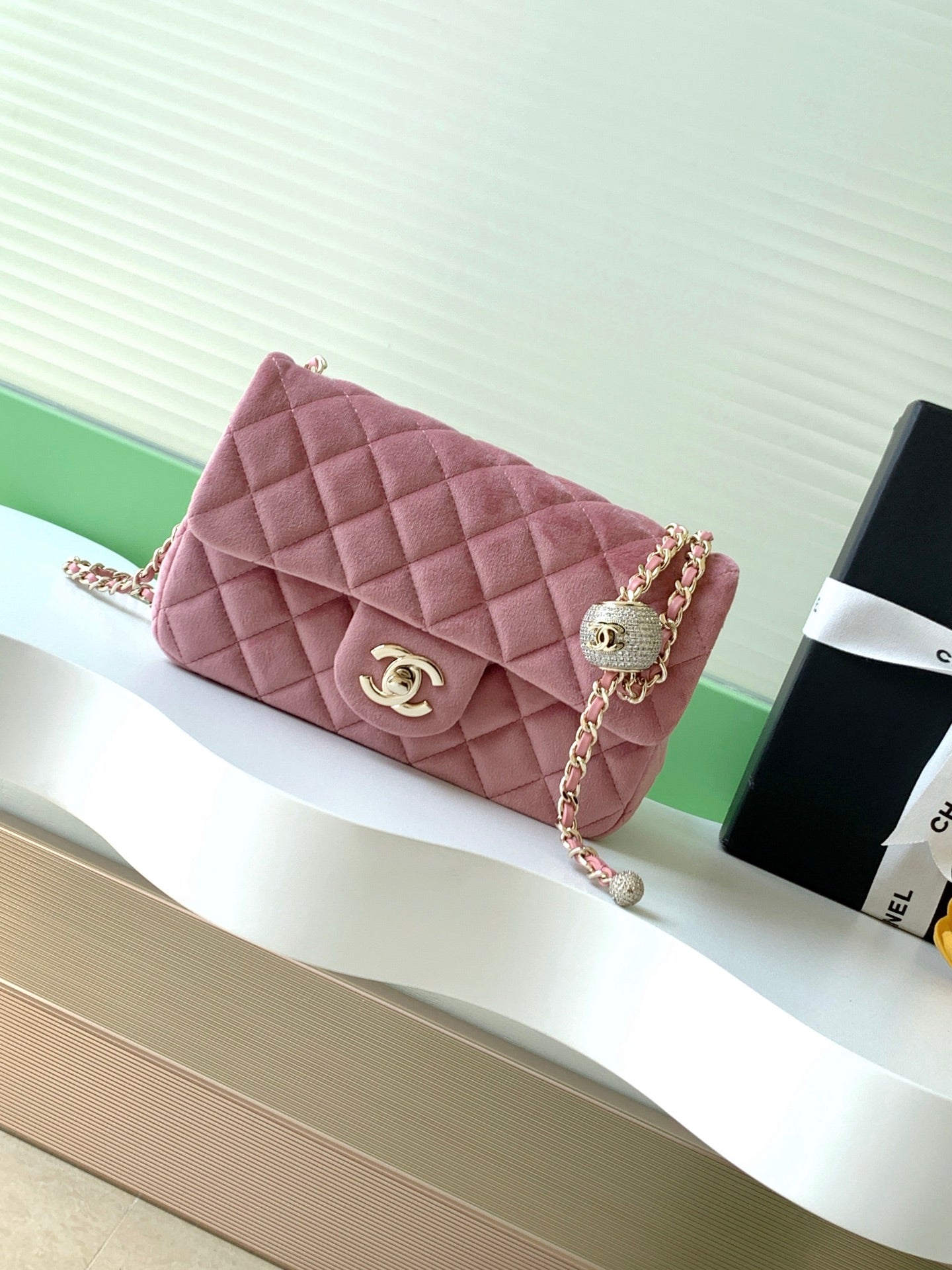 Chanel 2026 Pearl Crush Rectangular Flap 20cm Velvet Leather
