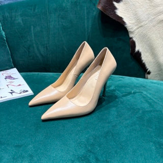 GG Pointed-Toe Slingback Light Beige Leather 741257