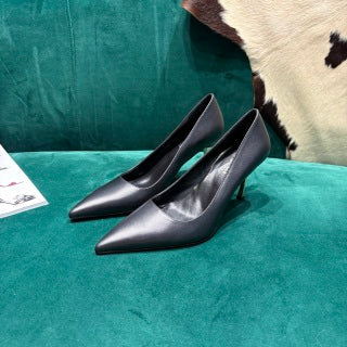 GG Pointed-Toe Slingback Black Leather 741256