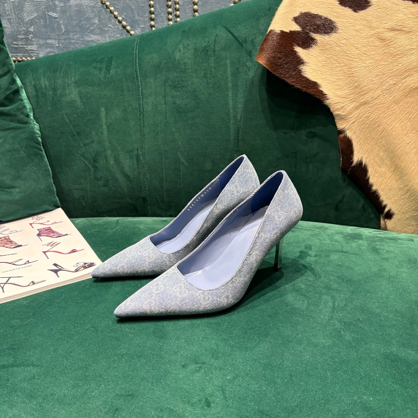 GG Pointed-Toe Slingback Light Blue Canvas 741264