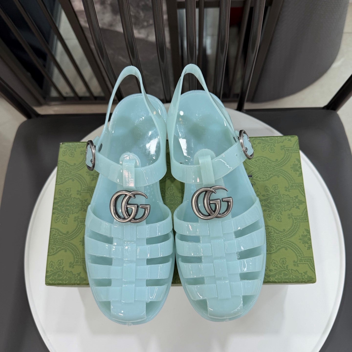 GG Sandals with Double G Light Blue Sliver TPU 818209