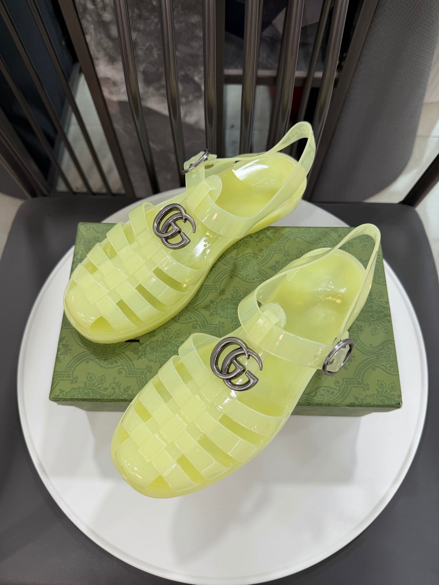 GG Sandals with Double G Light Yellow Sliver TPU 818208