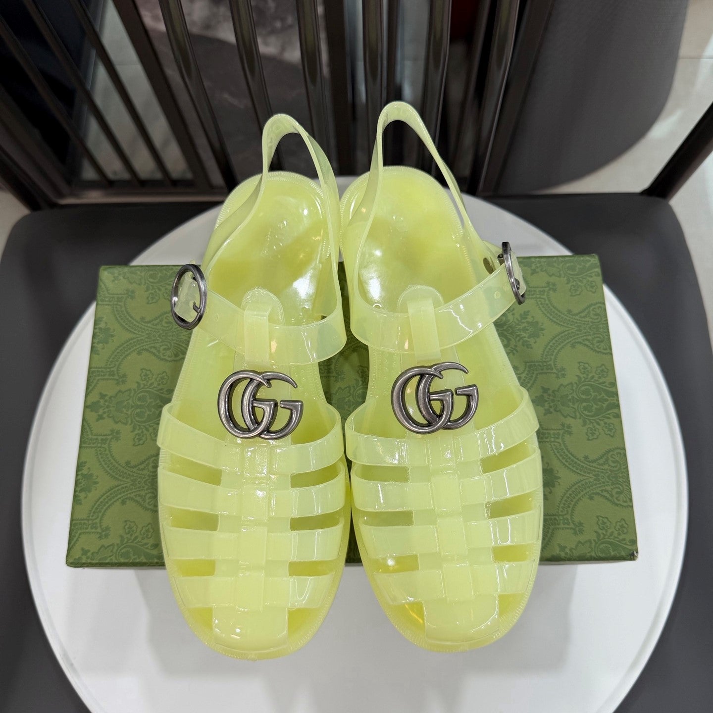 GG Sandals with Double G Light Yellow Sliver TPU 818208