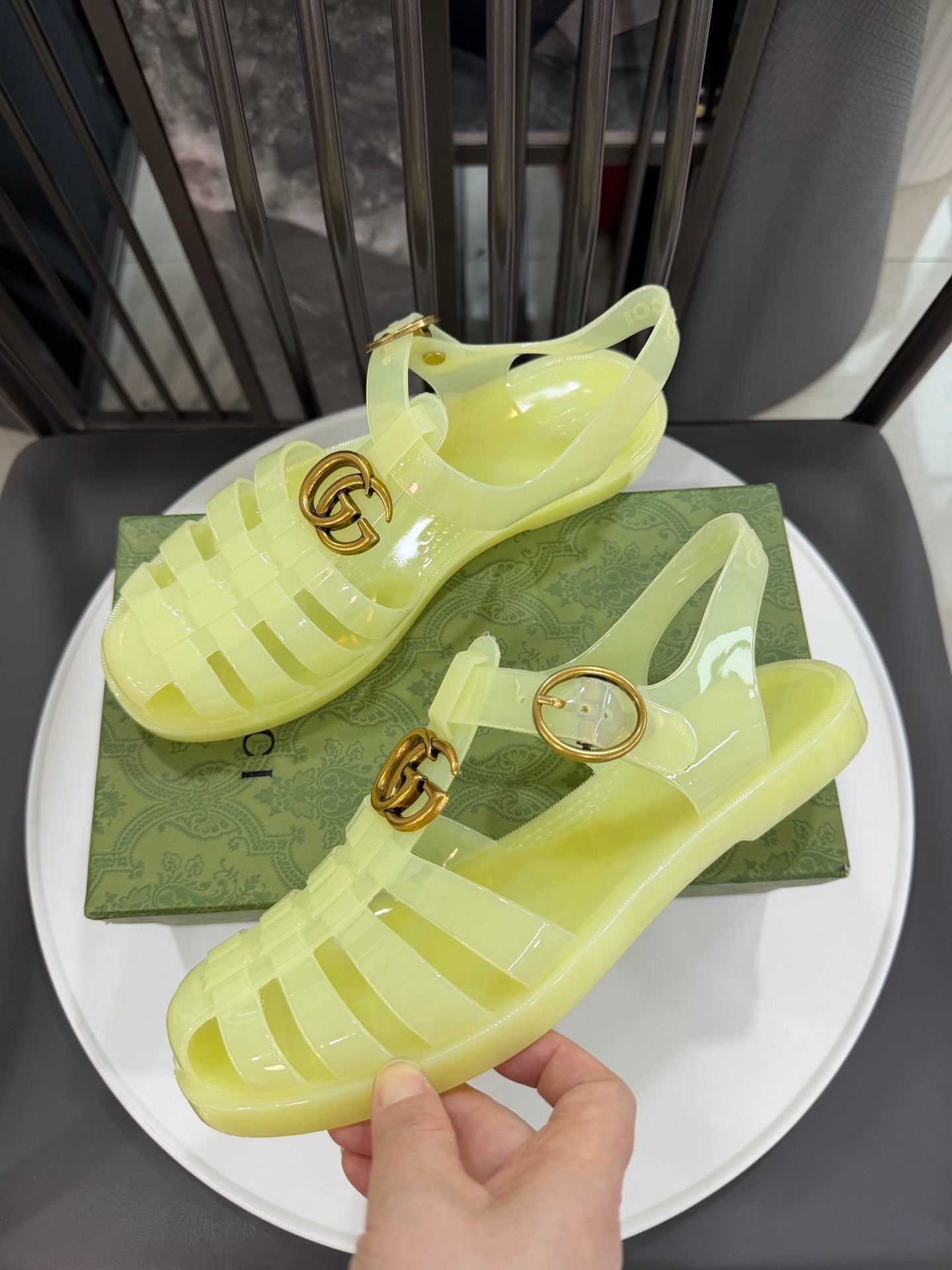 GG Sandals with Double G Light Yellow Gold TPU 818207