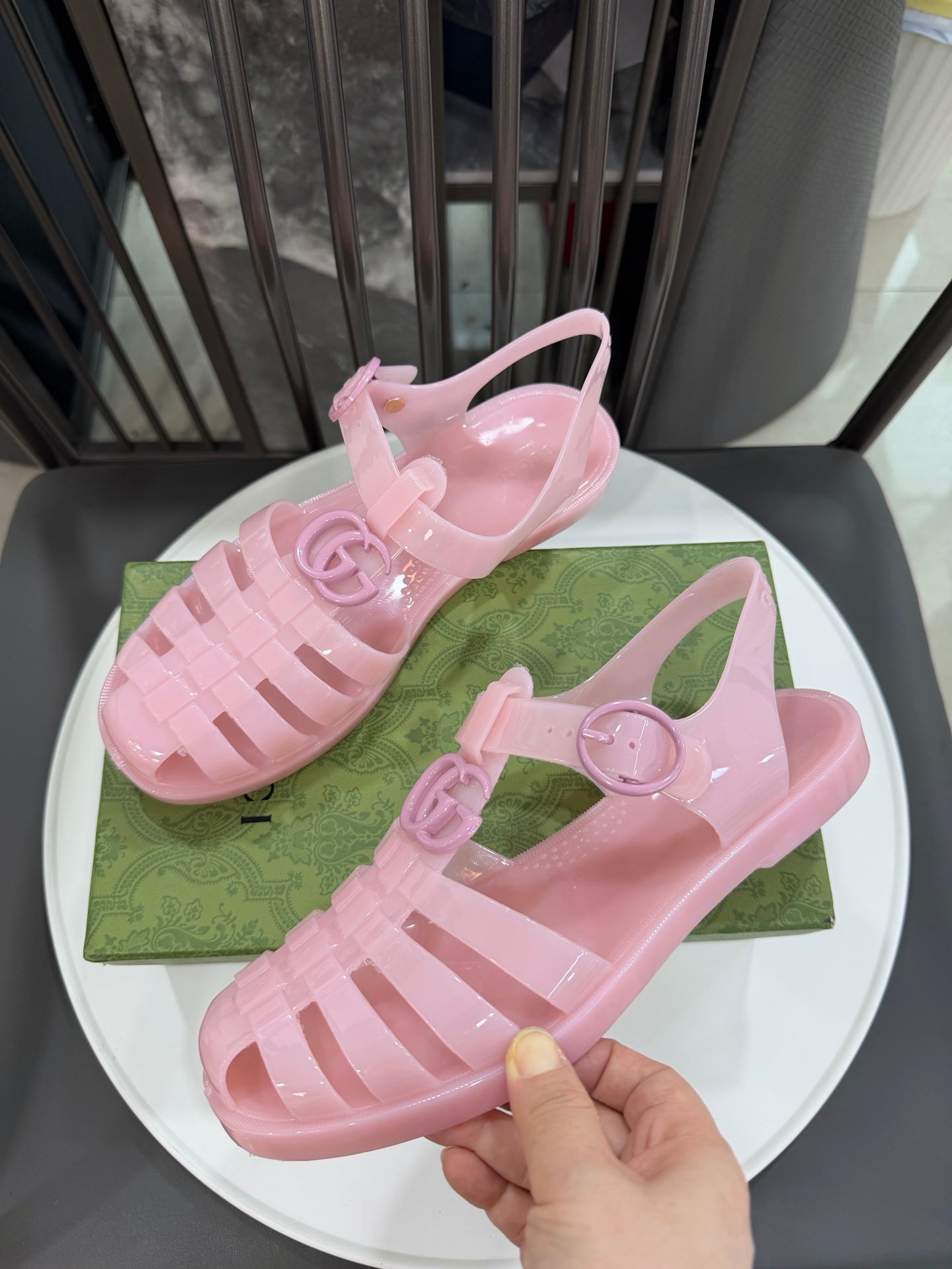 GG Sandals with Double G Light Pink TPU 818205