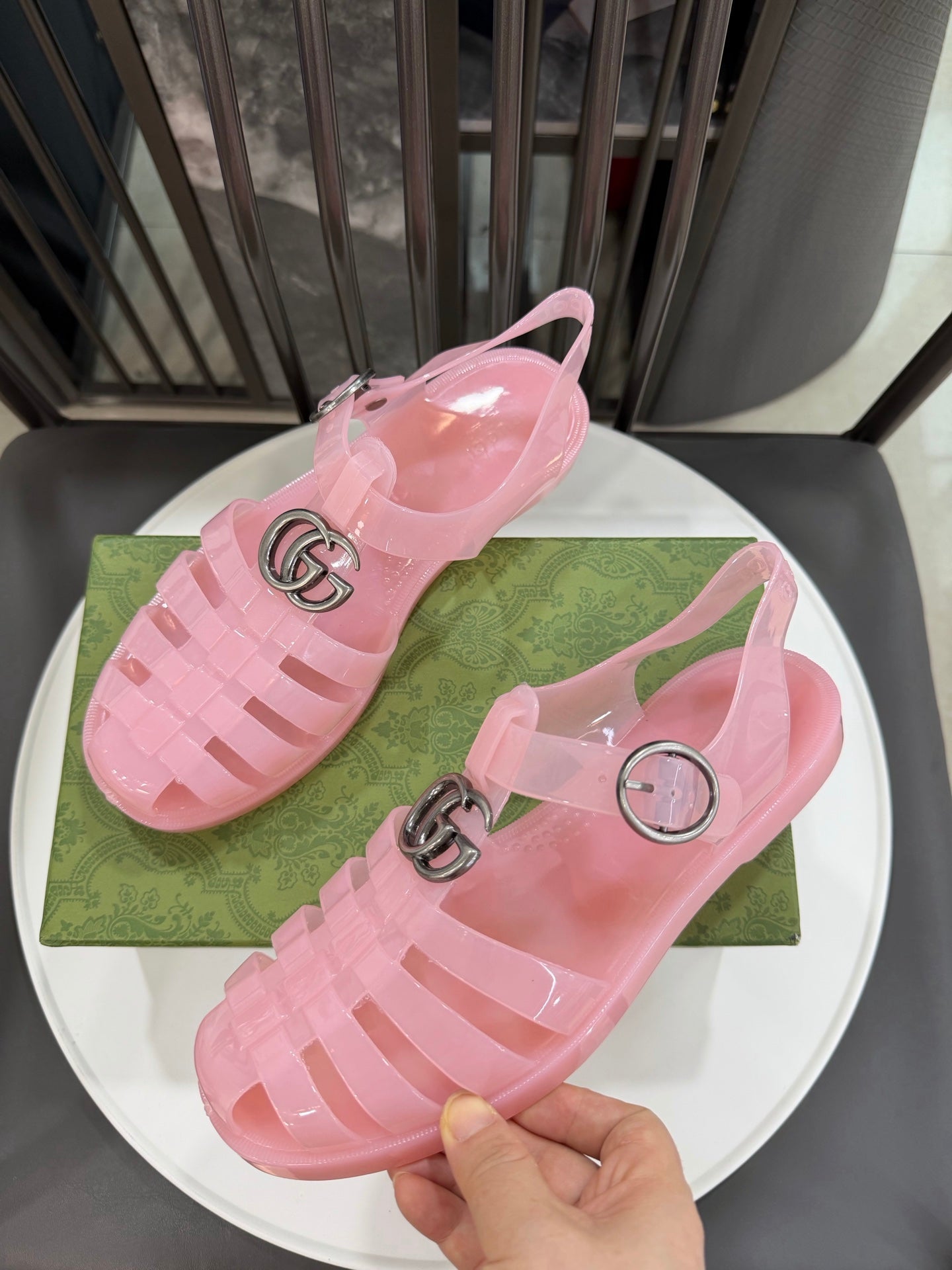 GG Sandals with Double G Light Pink Sliver TPU 818204