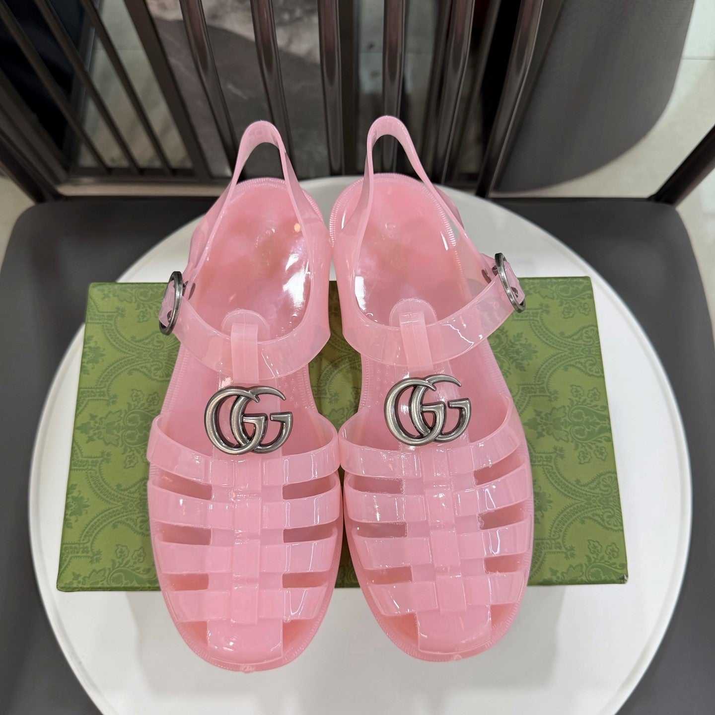 GG Sandals with Double G Light Pink Sliver TPU 818204
