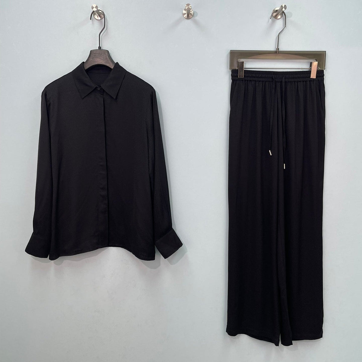HM Long-Sleeve Blouse & Wide-Leg Pants Set Black Cotton 699252