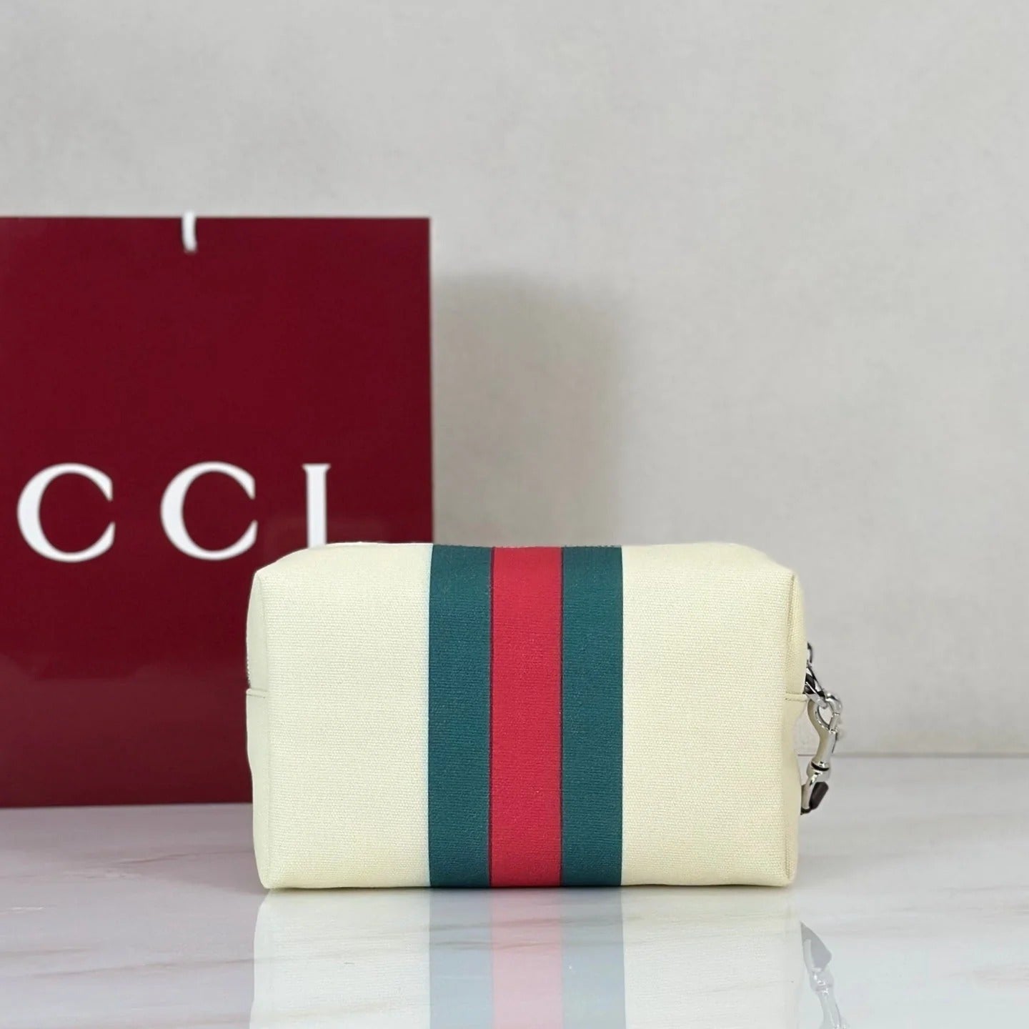 Gucci 2026 Positano Bag 23cm Cream Red Green Canvas