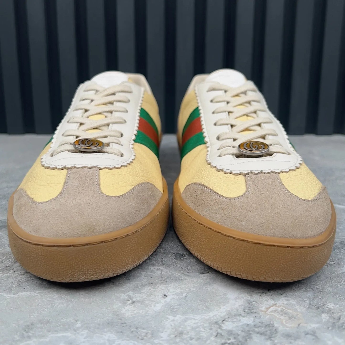GG G74 Sneakers Taupe Suede Yellow Leather