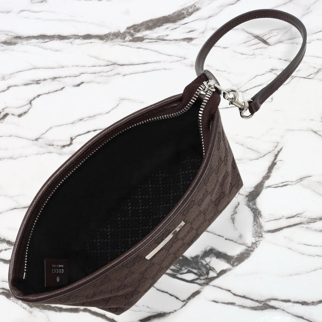 Gucci 2026 Small Pouch with Strap 17cm Dark Brown Canvas Leather