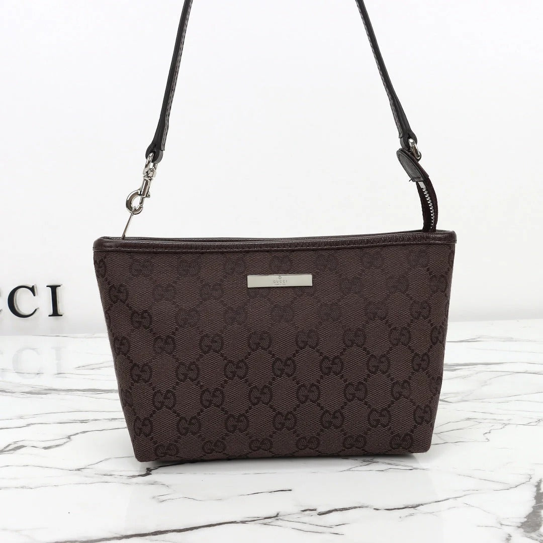Gucci 2026 Small Pouch with Strap 17cm Dark Brown Canvas Leather