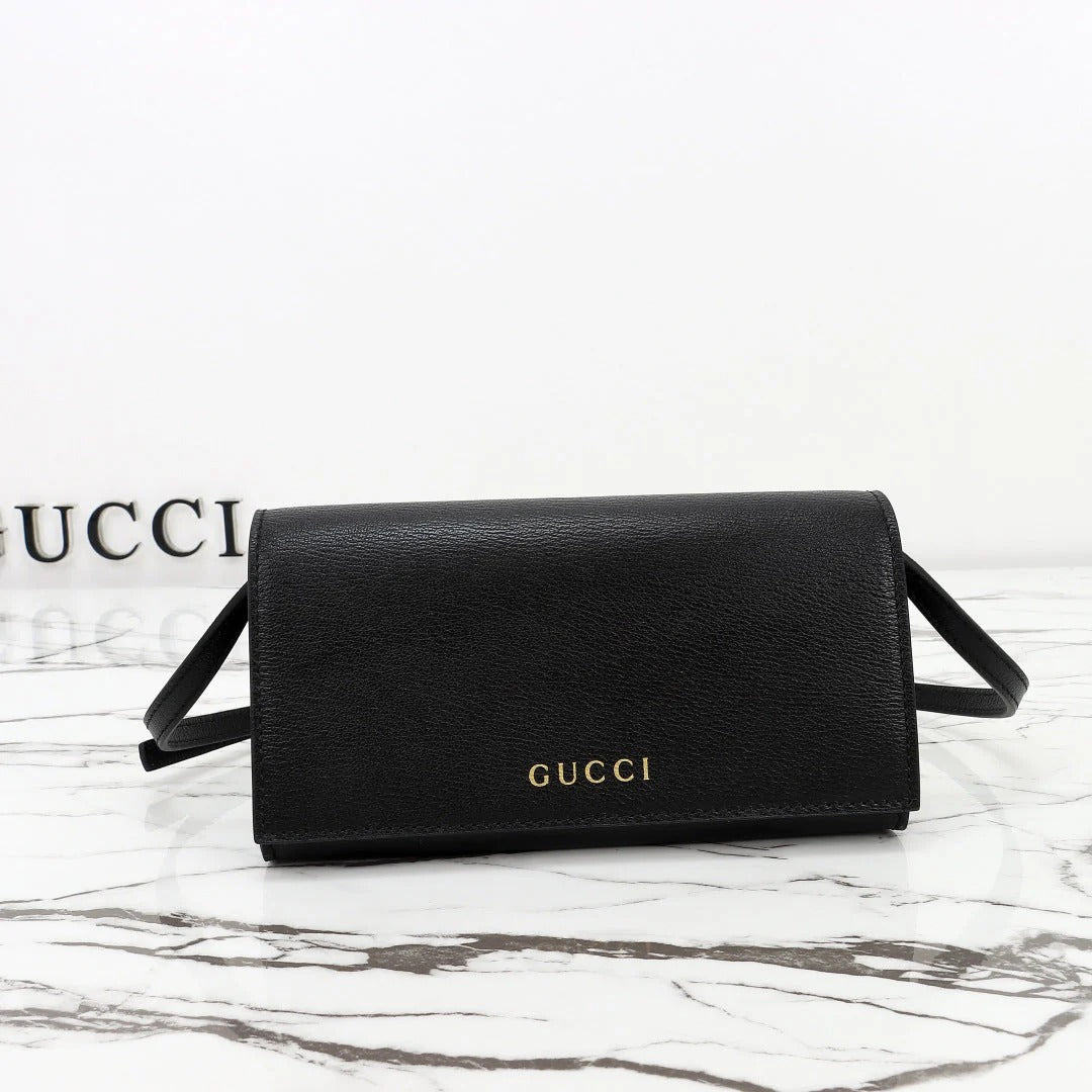 Gucci 2026 Wallet with Strap 19cm Black Calfskin