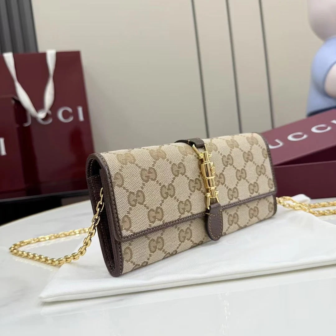 Gucci 2026 Jackie Wallet 19cm Brown Canvas Leather