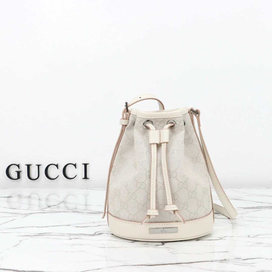 Gucci 2026 Tribeca Small Bucket Bag 20cm Cream Canvas Leather