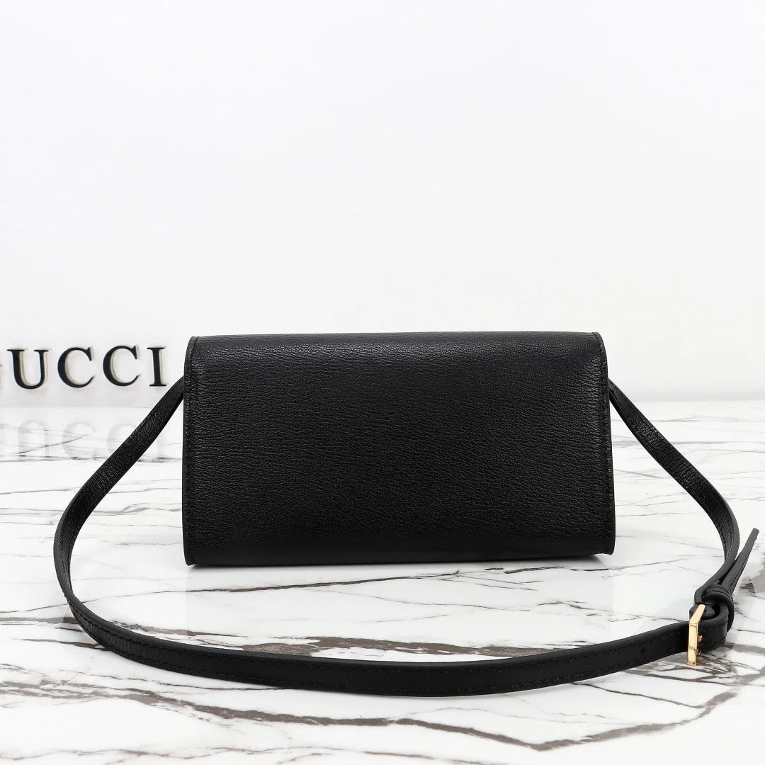 Gucci 2026 Wallet with Strap 19cm Black Calfskin