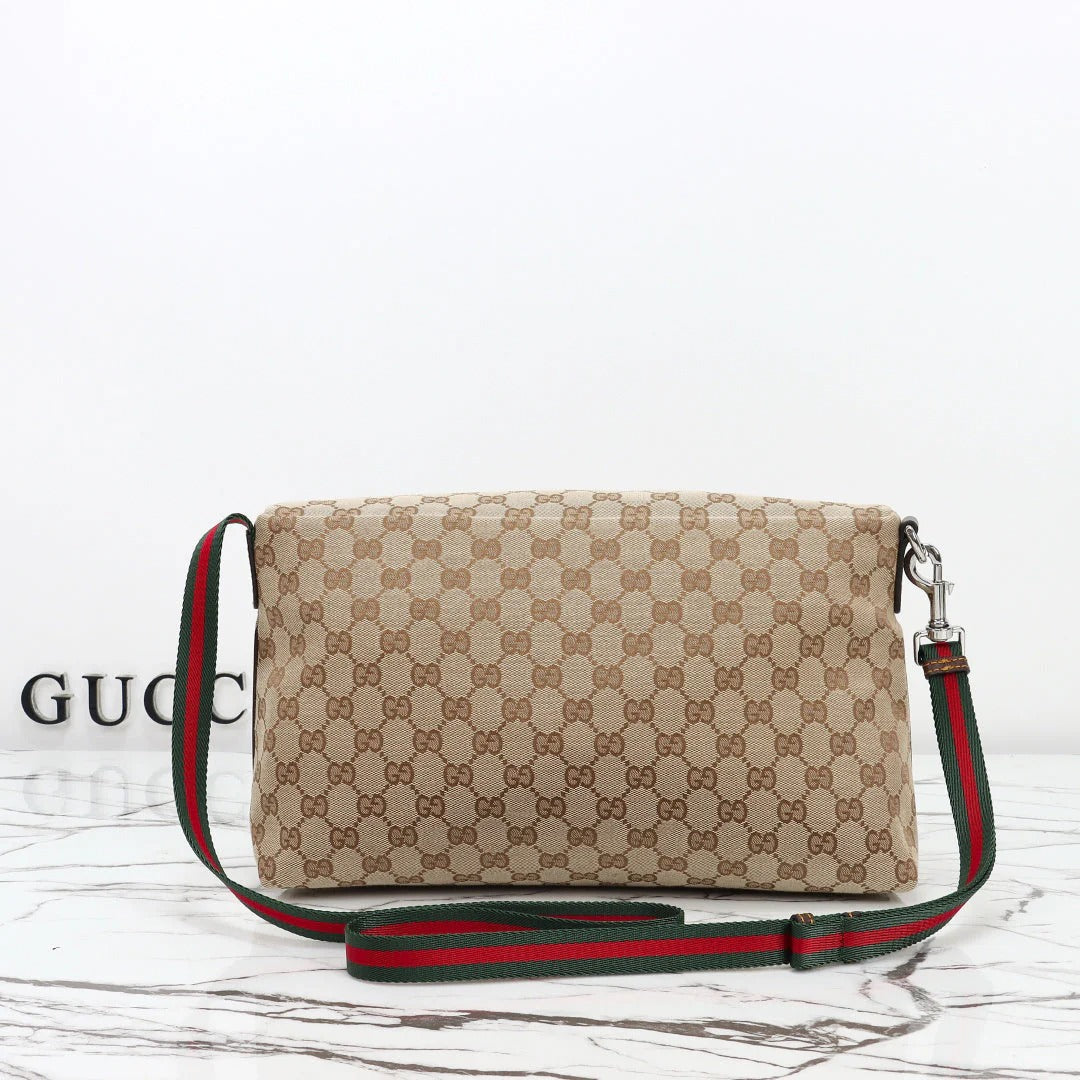 Gucci 2026 Tag Crossbody Bag 30cm Sand mix Brown Canvas