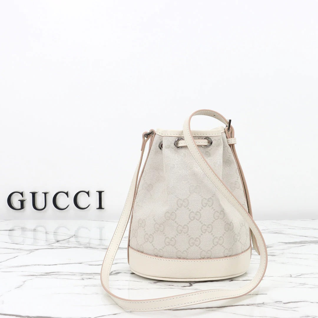 Gucci 2026 Tribeca Small Bucket Bag 20cm Cream Canvas Leather