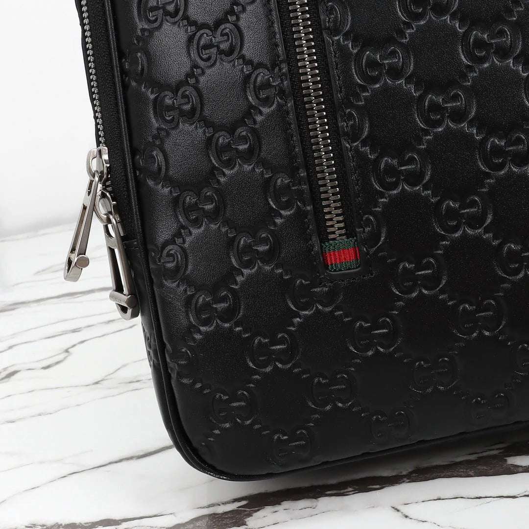 Gucci 2026 Emblem Backpack 43cm Black Embossed Calfskin