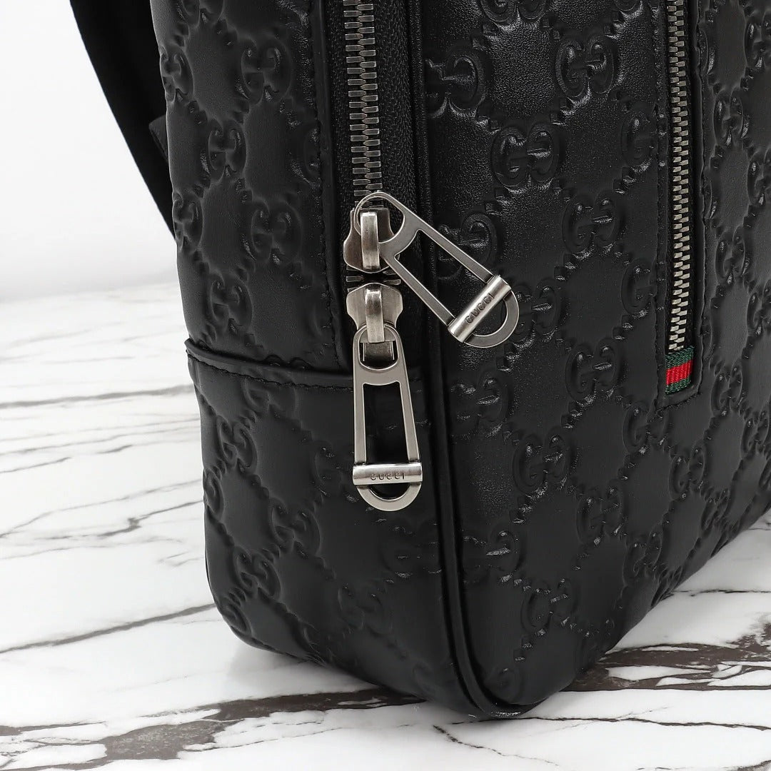 Gucci 2026 Emblem Backpack 43cm Black Embossed Calfskin
