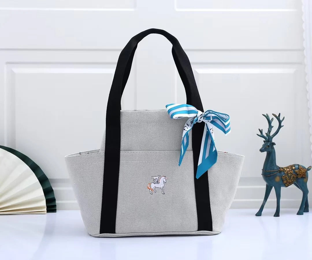 Hermes 2025 Cabriole Nappy Bag Light Gray mix Black Cotton