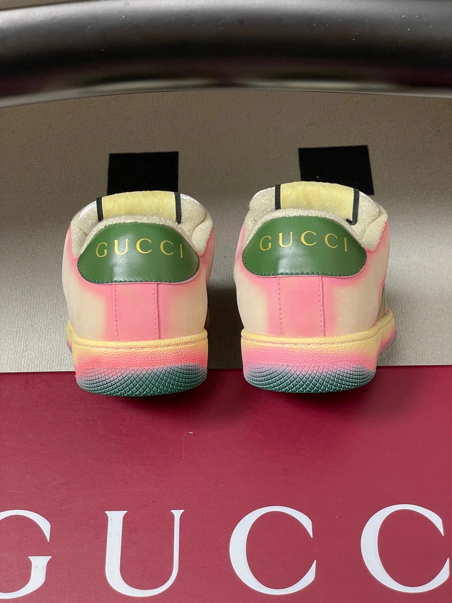 GG 26ss Screener Sneaker Beige Pink Green Fabric Calfskin 697903
