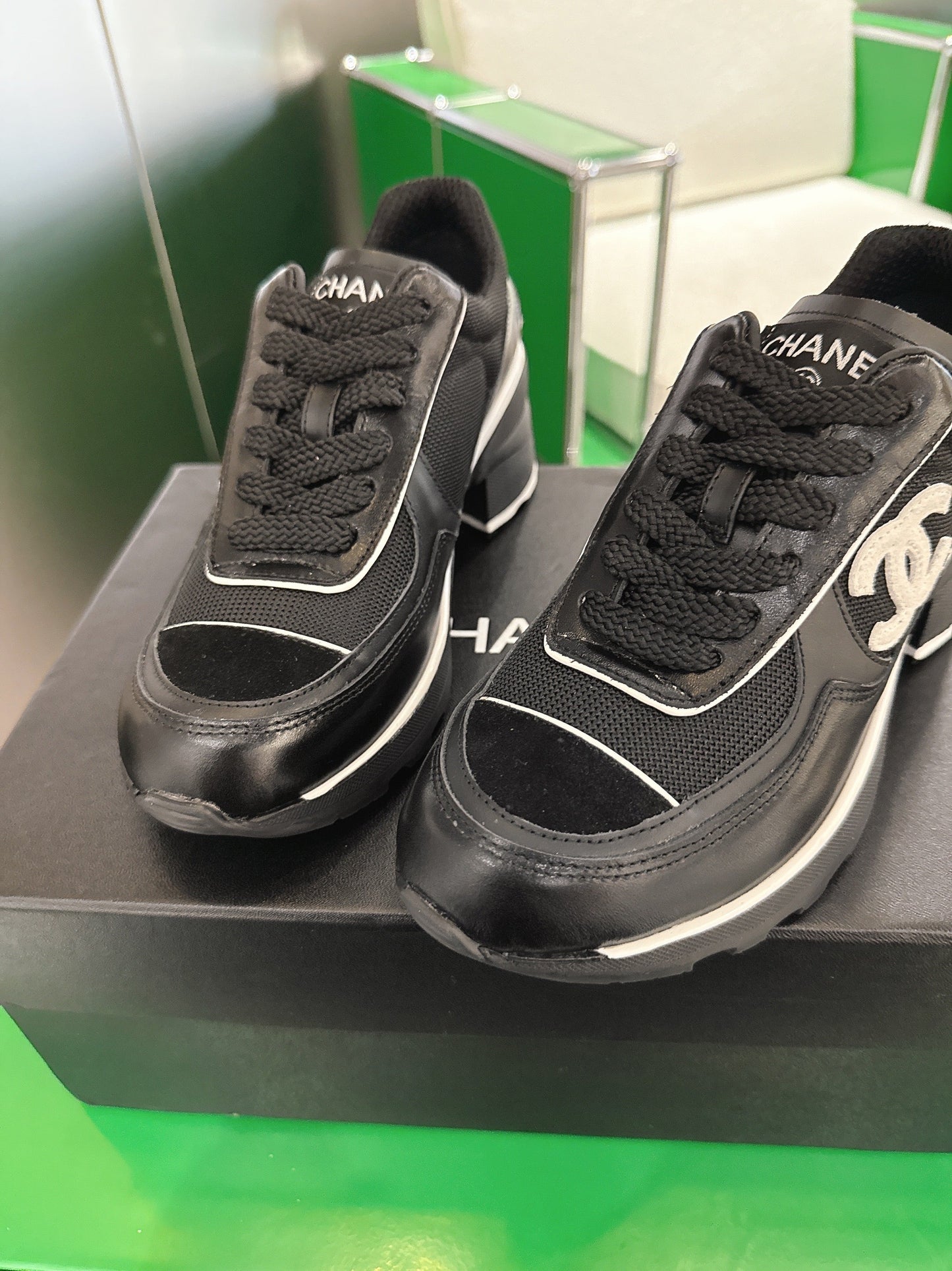 Chanel Low-Top Sneakers 30mm Black Calfskin Leather and Mesh  507543