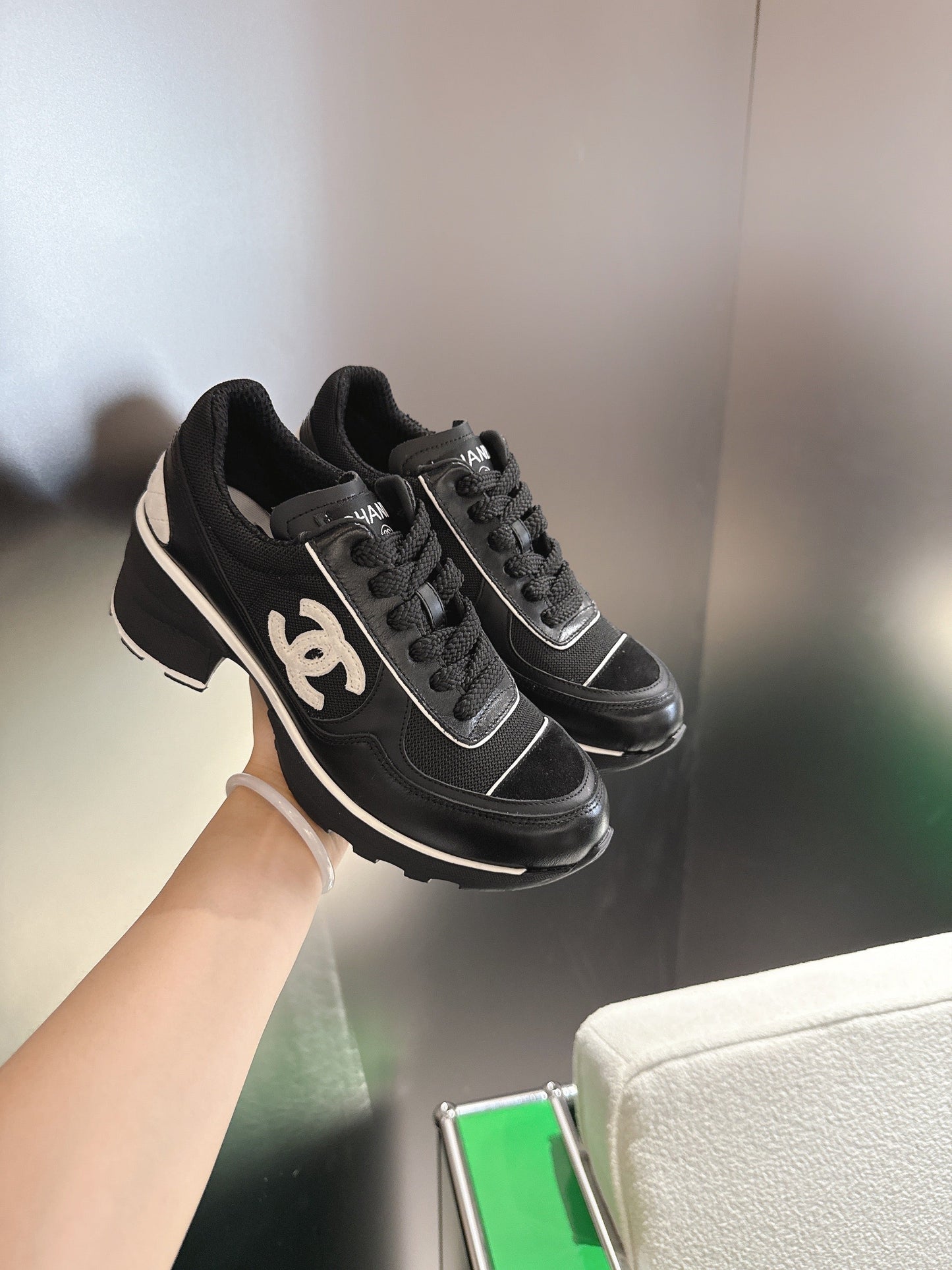 Chanel Low-Top Sneakers 30mm Black Calfskin Leather and Mesh  507543