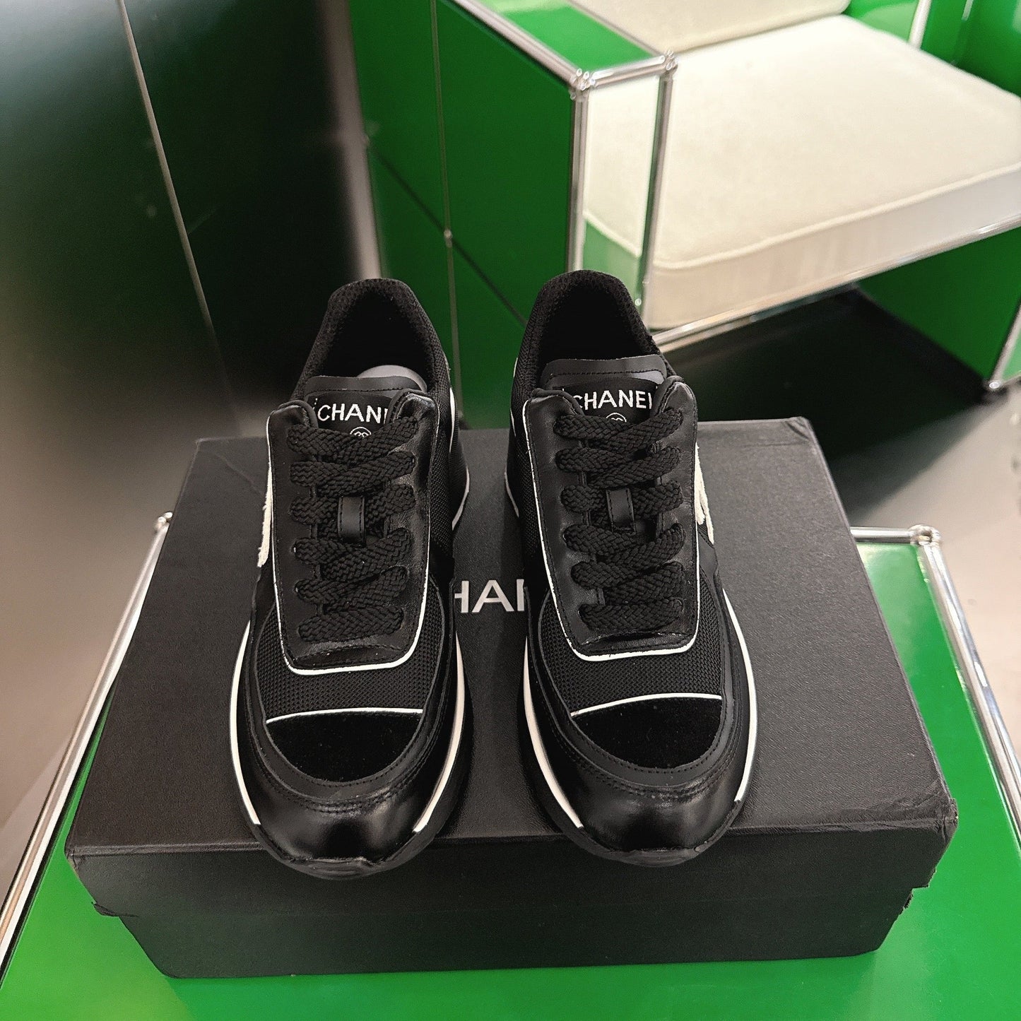 Chanel Low-Top Sneakers 30mm Black Calfskin Leather and Mesh  507543