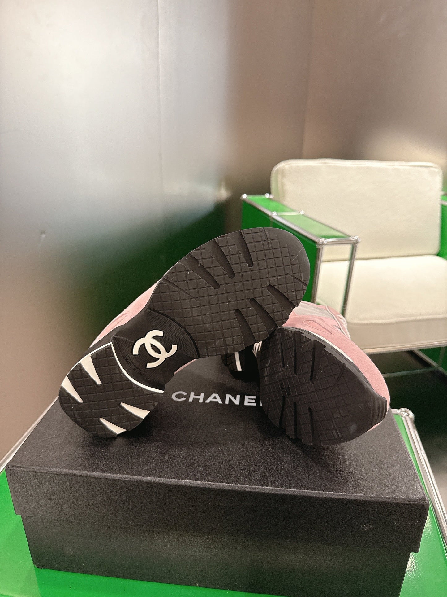 Chanel Low-Top Sneakers 30mm Pink and Grey Calfskin Leather and Mesh  507544