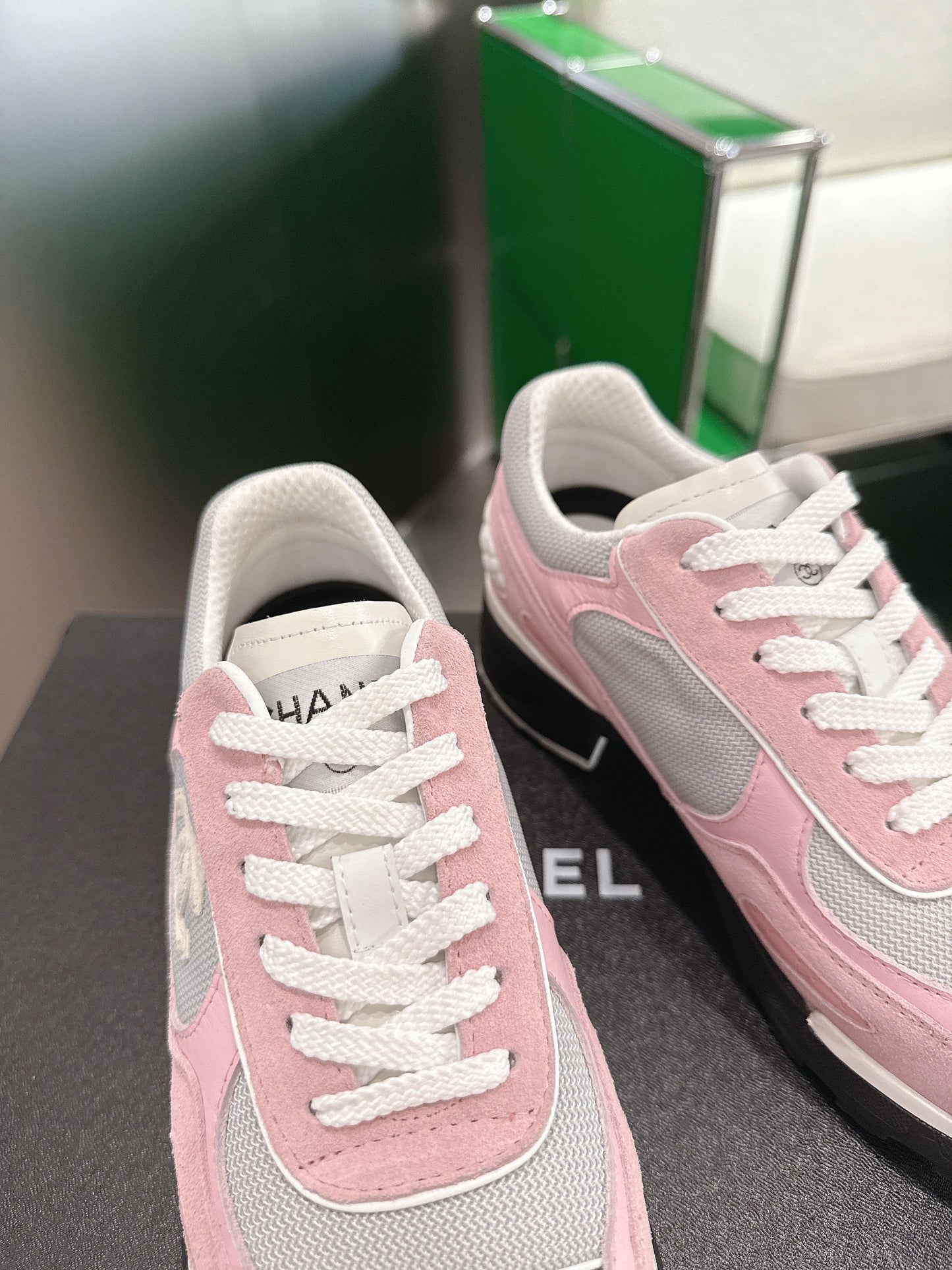 Chanel Low-Top Sneakers 30mm Pink and Grey Calfskin Leather and Mesh  507544