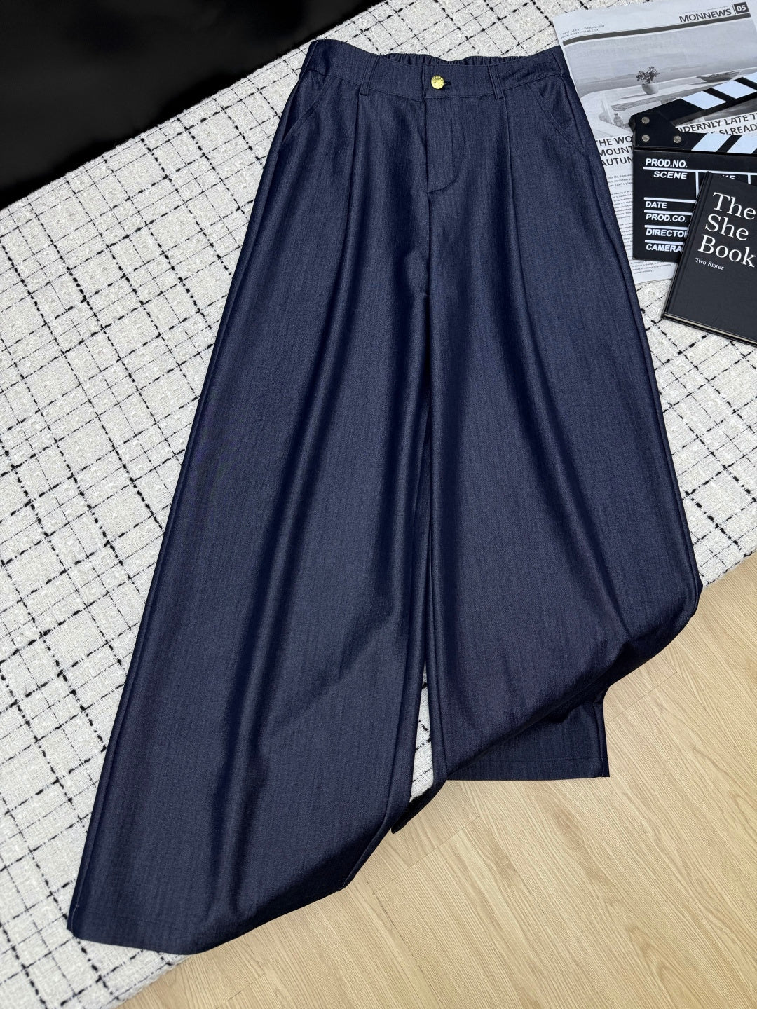 Prada 26S Indigo Denim Cotton Wide Leg Pants 428131