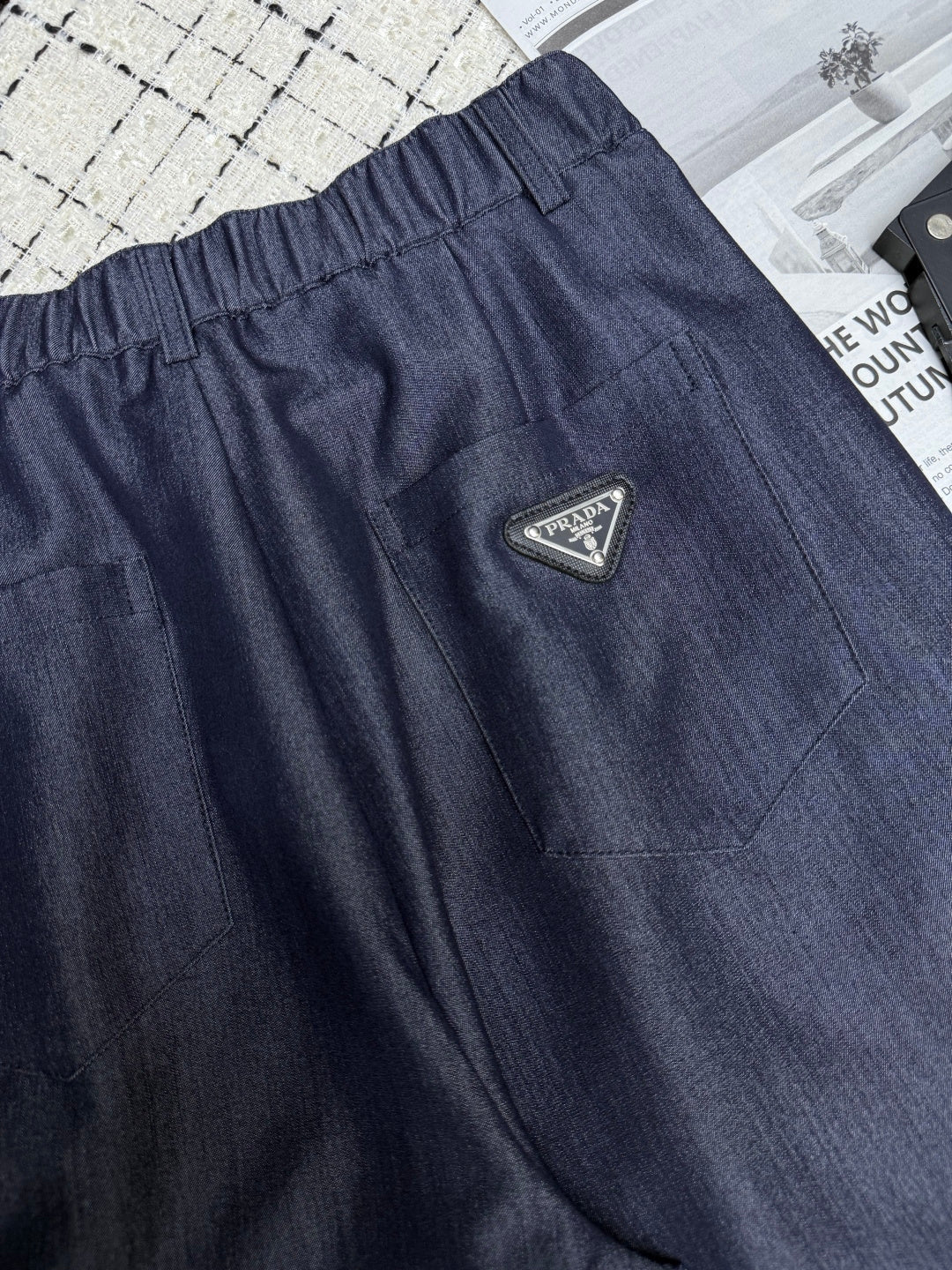 Prada 26S Indigo Denim Cotton Wide Leg Pants 428131