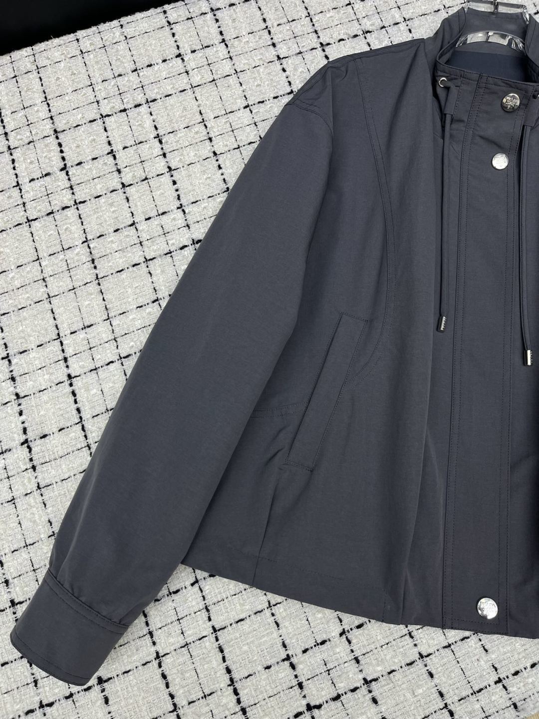 Prada 26S Charcoal Gray Re-Nylon Drawstring Windbreaker Jacket 428116