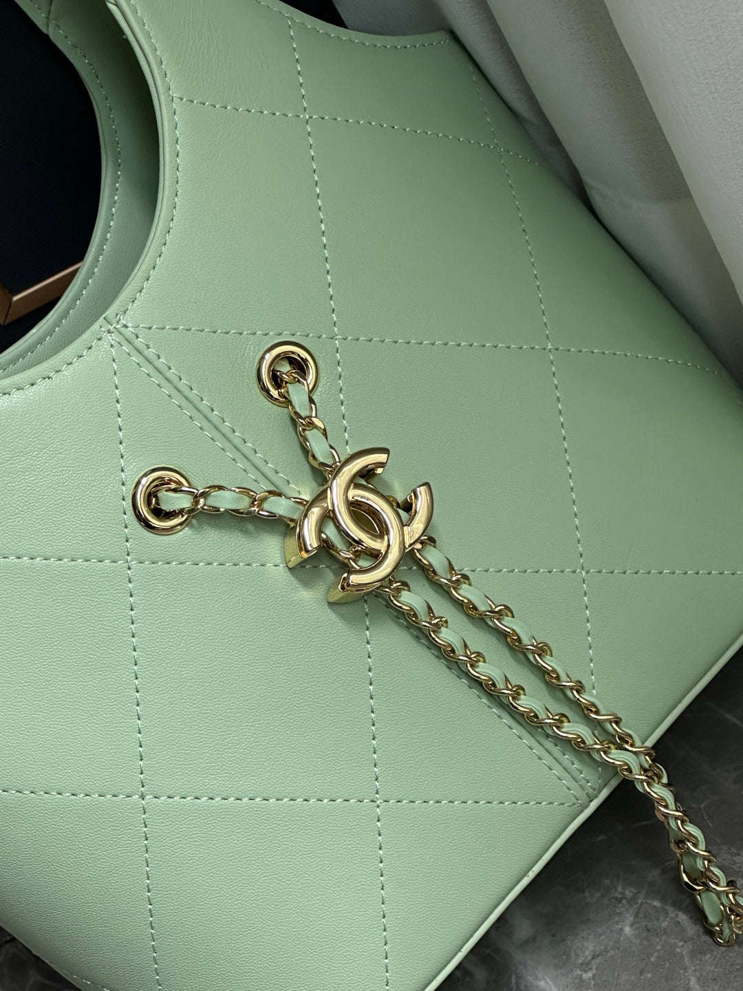 Chanel 2026 Basket Hobo Bag 27.5cm Green Calfskin