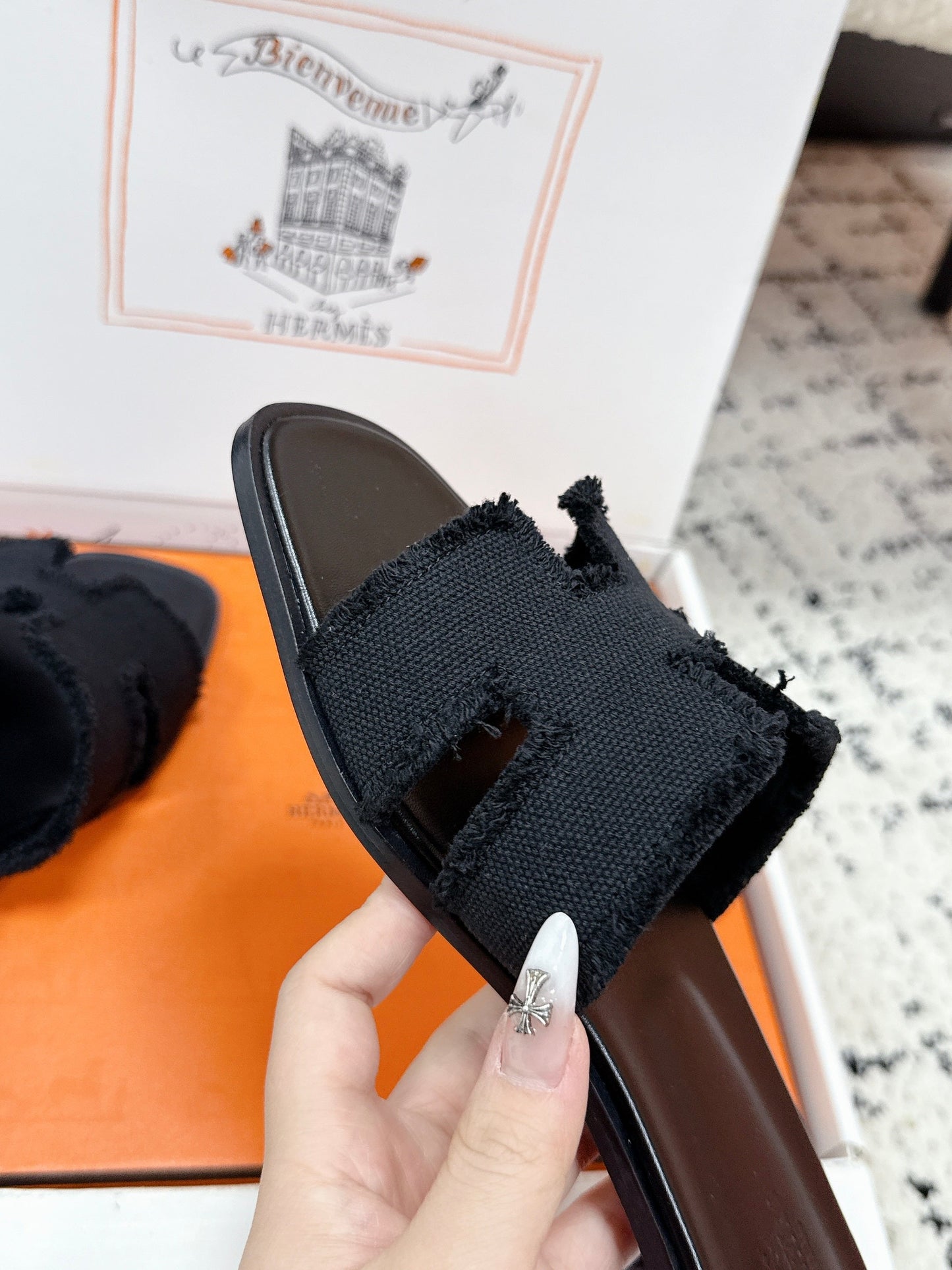 HM 26ss Oran Sandals Black Denim Cowhide 617212