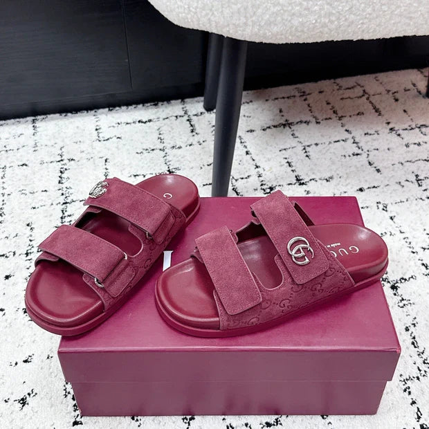 GG 26SS Sandals Burgundy Suede Sheepskin 641459