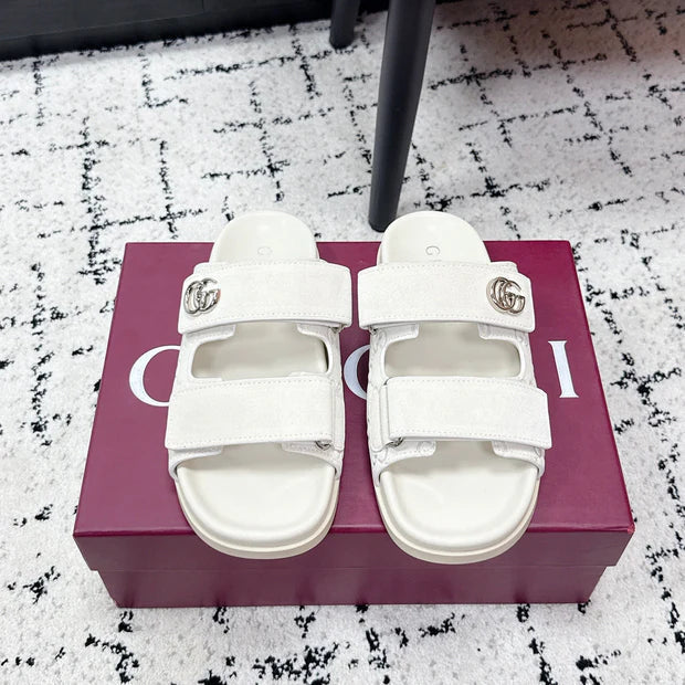 GG 26SS Sandals White Suede Sheepskin 641462