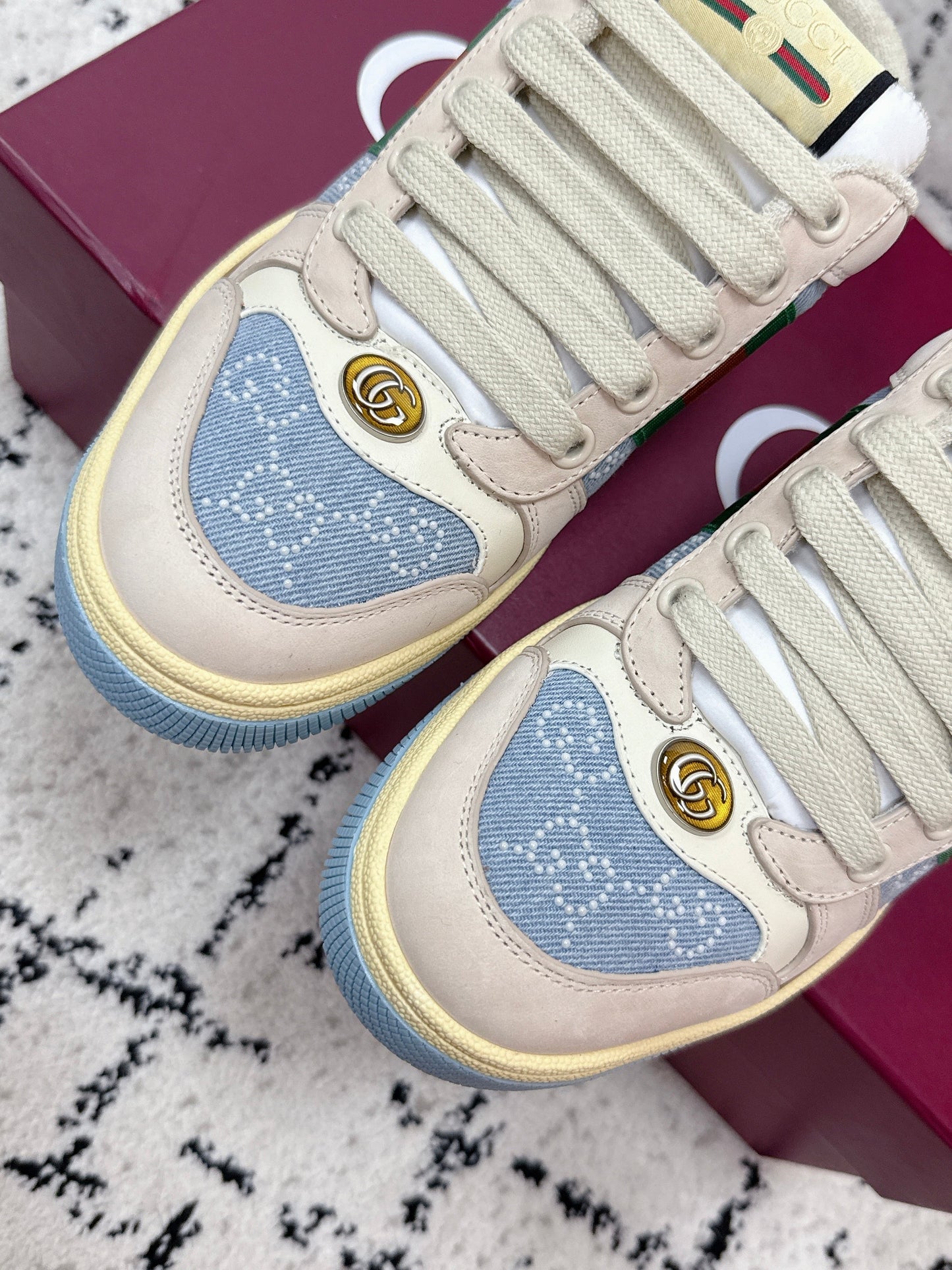 GG Screener Sneaker White Blue Mesh Leather 769552