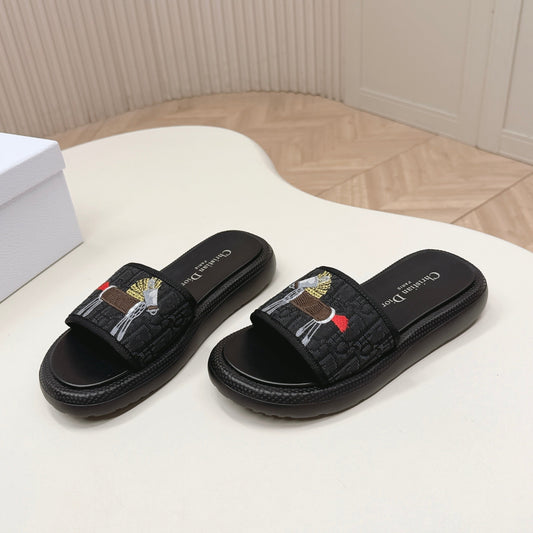 CD 26s  Slippers Black Canvas Lambskin 643805