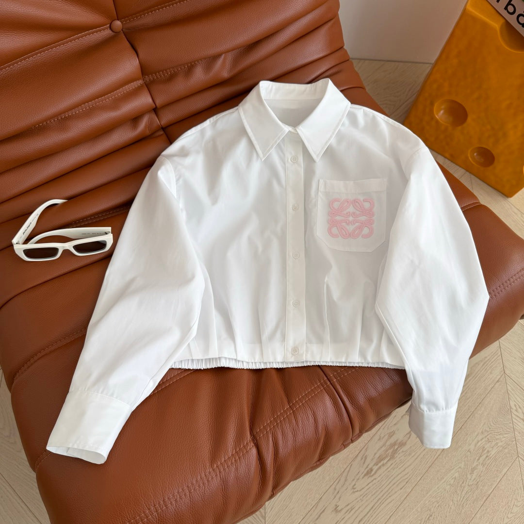 Loewe Cropped Shirt with Anagram Embroidery White Cotton 348888