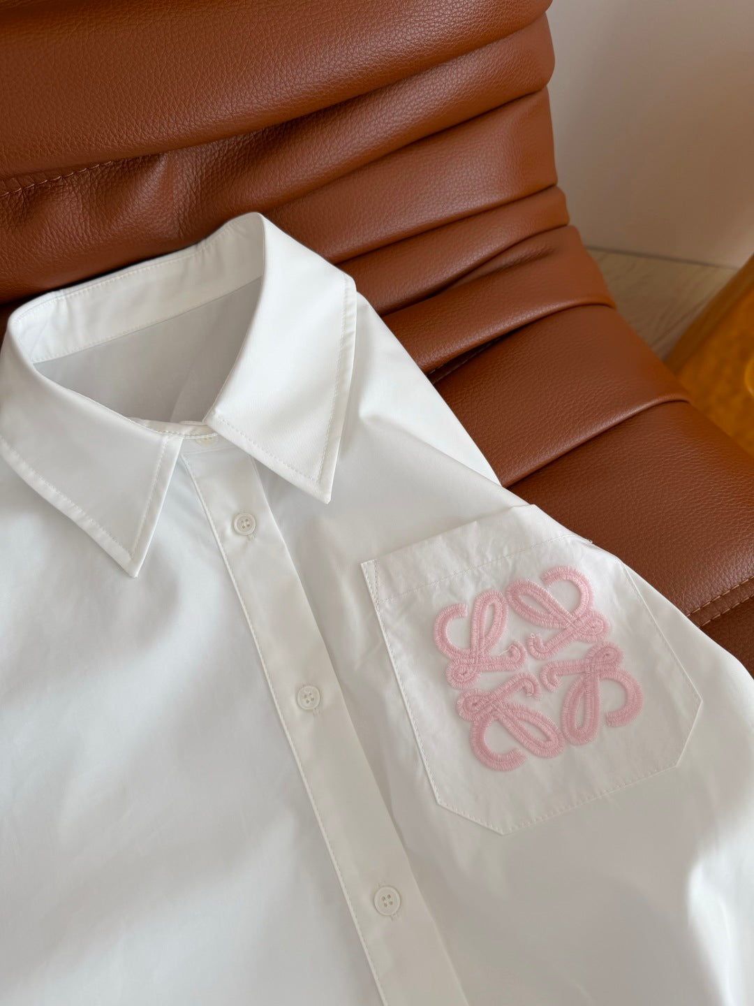 Loewe Cropped Shirt with Anagram Embroidery White Cotton 348888