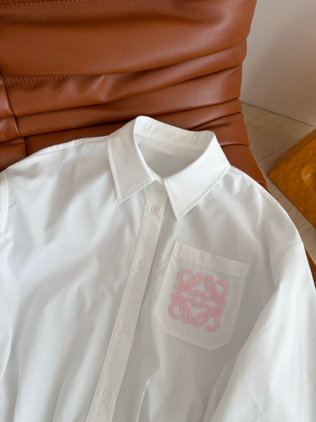 Loewe Cropped Shirt with Anagram Embroidery White Cotton 348888
