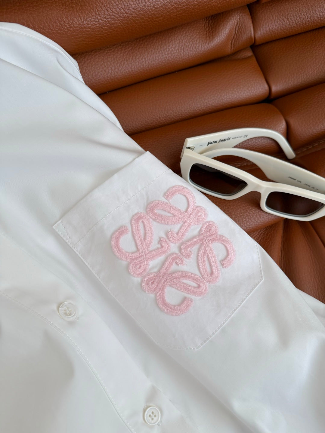 Loewe Cropped Shirt with Anagram Embroidery White Cotton 348888